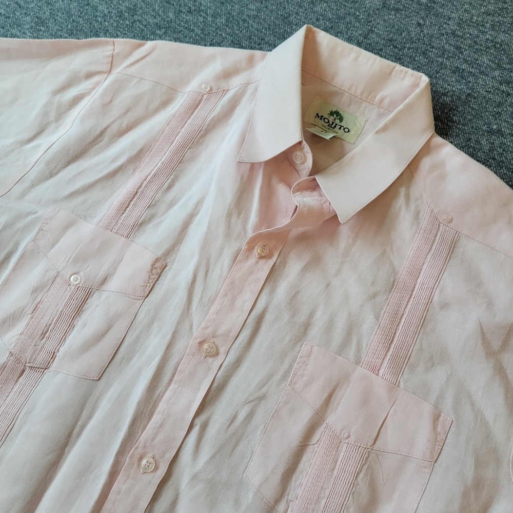 Mojito Collection Guayabera Shirt Men's 2X Linen Pink Pockets Short Sleeve